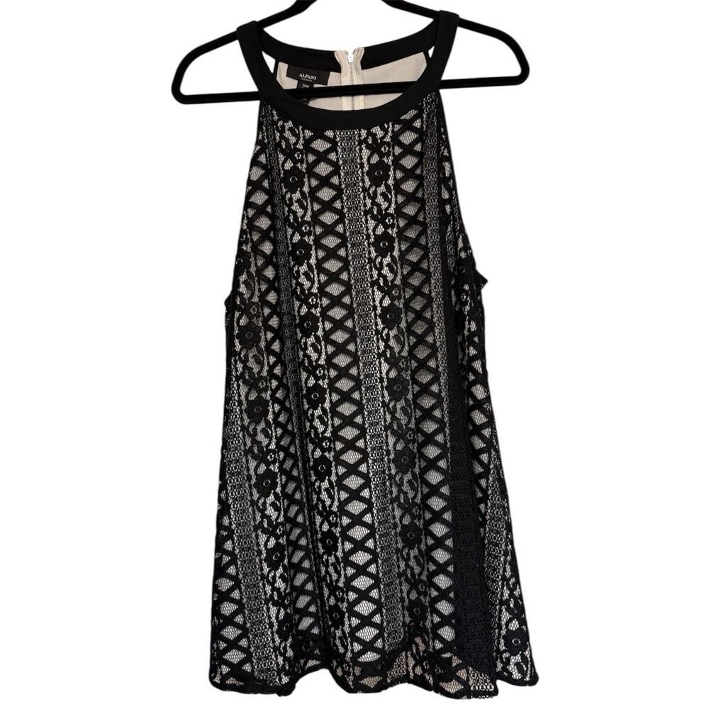 Alfani  Womens Black Jewel Neck Lace Sleeveless Casual Top/Dress, Black. Sz 18W